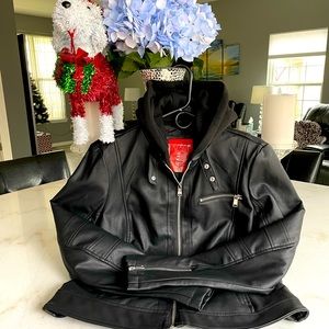 NWT!🖤😎🖤GUESS AUSTAR PU HOODED MOTO BIKE JACKET!